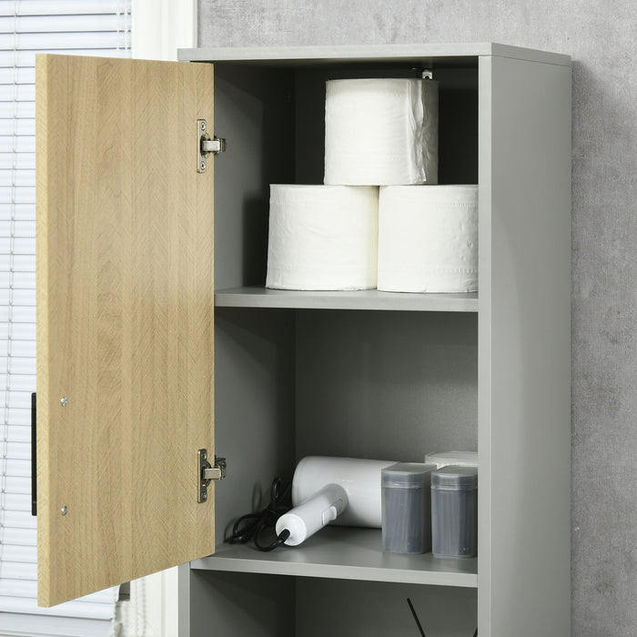 Mobile a Colonna per Bagno 31,4x30x165 cm 2 Ante 2 Ripiani in Truciolato Grigio e Quercia