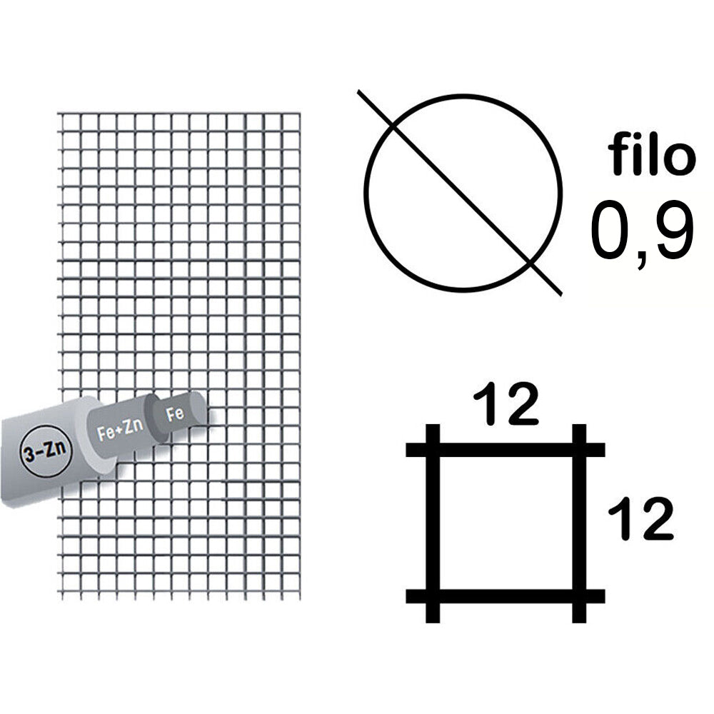 RETE RECINZIONI METALLICA ELETTROSALDATA 12x12 h100cm ØF.0,9 ROTOLO 25mt ZINCATA SIDEX 1085322