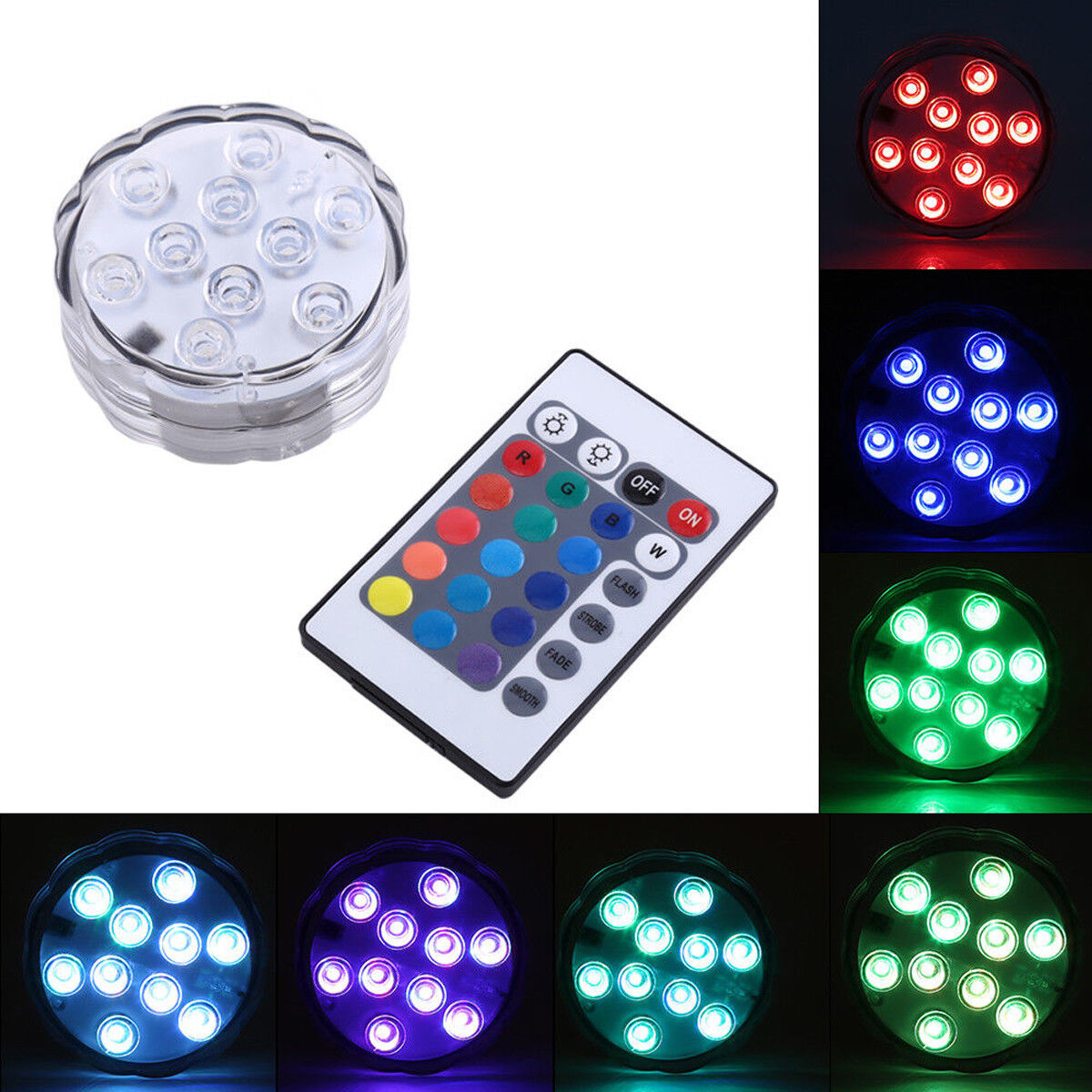 LAMPADA 10 LED LUCE CON TELECOMANDO ACQUARIO SOMMERGIBILE RGB IP65 IMPERMEABILE