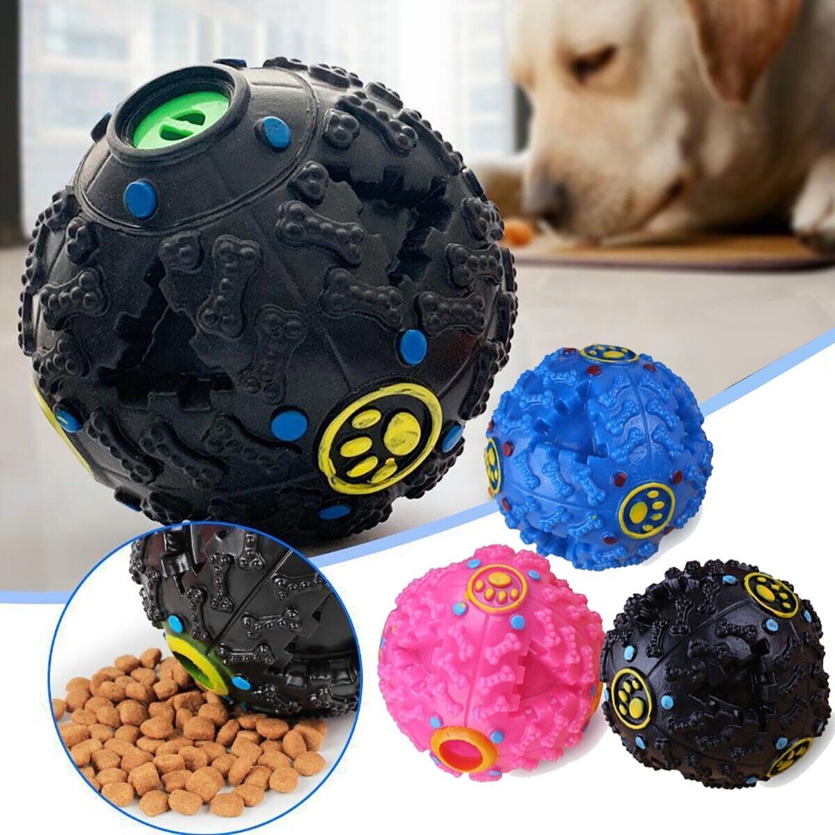 GIOCO PALLA SONORA Ø 8 CM PER CANE PORTA PREMIO SQUEAKER CROCCANTINI AUTOMATICO