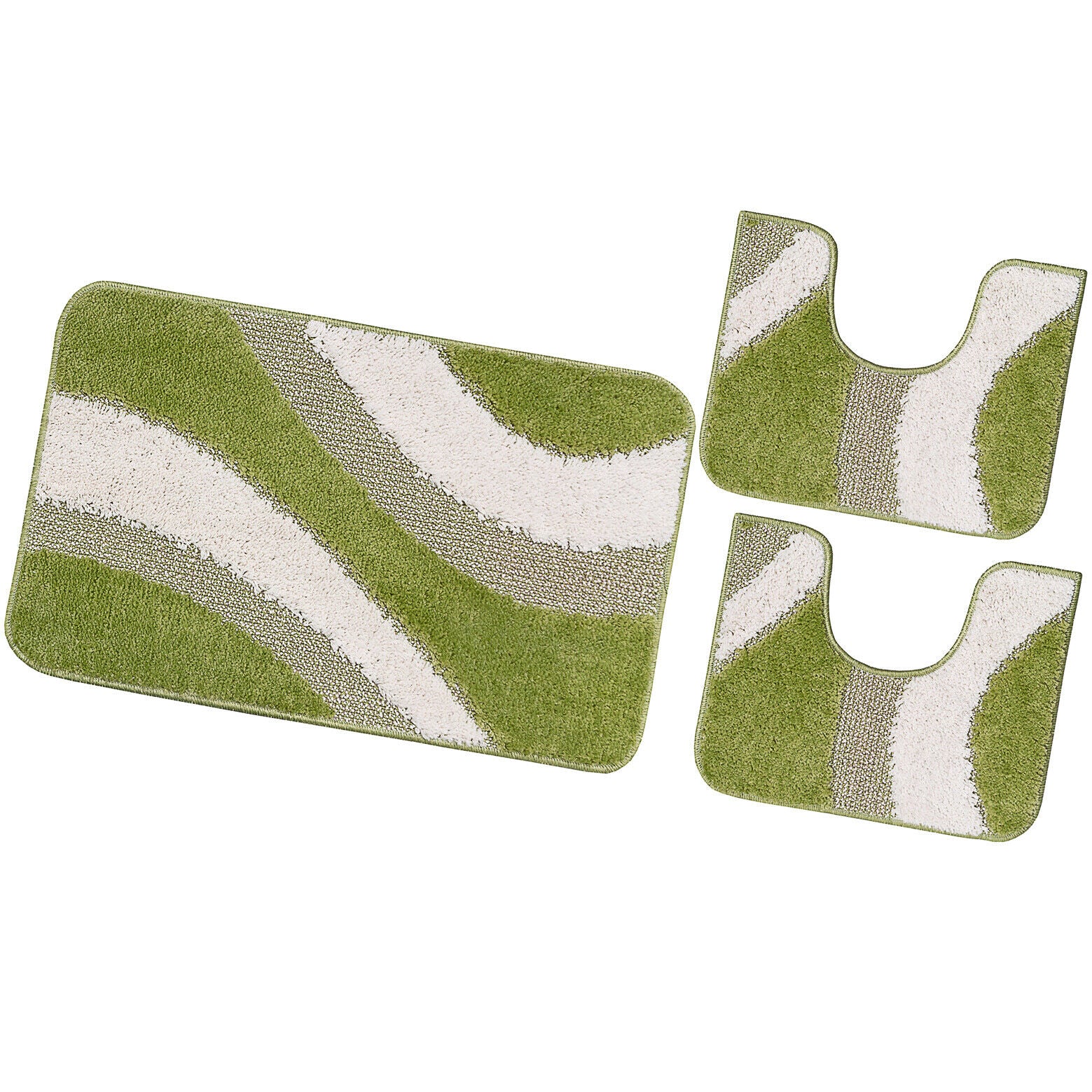 Tappeto Bagno Parure Set 3 Pezzi Made in Italy Antiscivolo Shaggy 3D Moderno Assorbente Verde