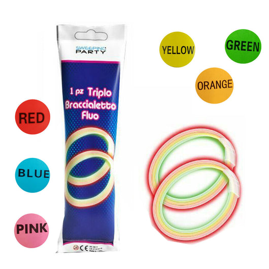 KIT 6 BRACCIALETTI LUMINOSI TRIPLO STARLIGHT PARTY FLUO FESTE FLUORESCENTI