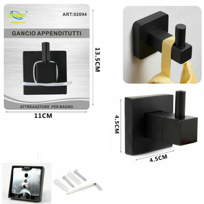 GANCIO APPENDIABITI BAGNO MURO ASCIUGAMANIO CASA NERO DA PARETE MURO 02094