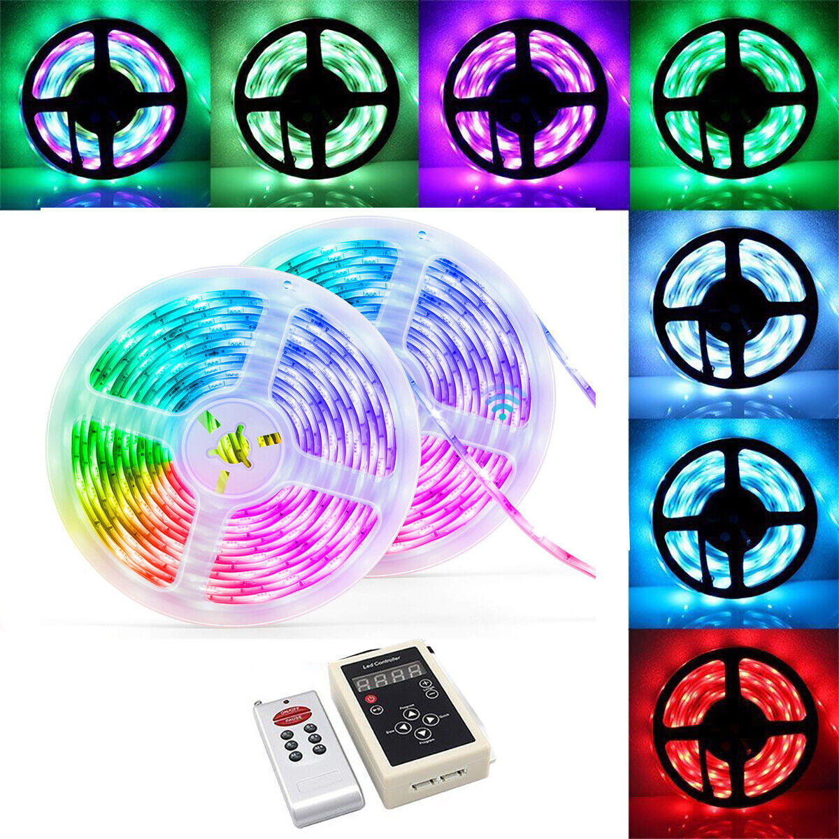 SET 2 STRISCE DA 5 MT 10M LED 5050 RGB 12V IP65 ALIMENTATORE TELECOMANDO Z802