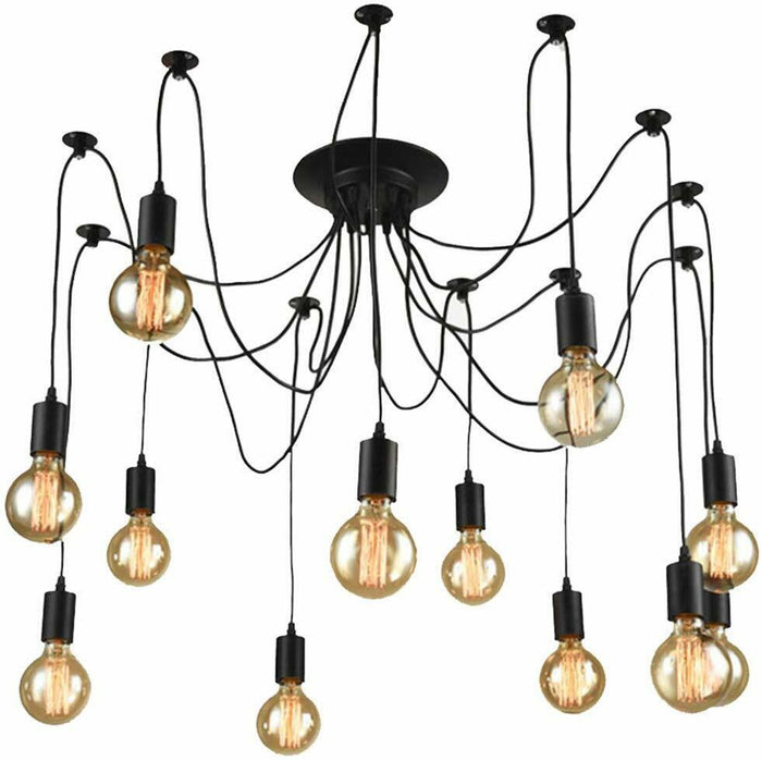 LAMPADARIO INDUSTRIALE SOSPESO VINTAGE SOFFITTO FORMA RAGNO PENDENTI E27 NERO