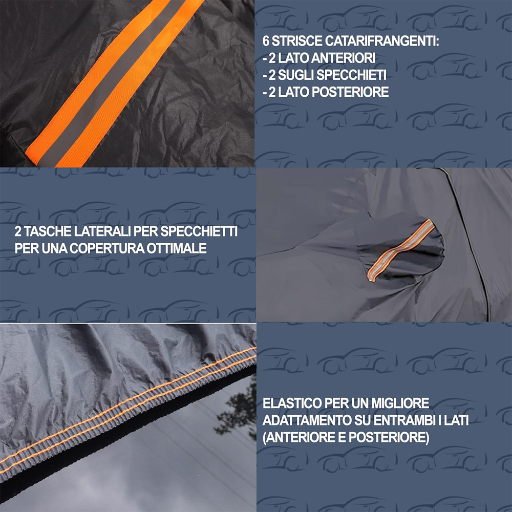 Lupex Shop - Telo copriauto felpato 250g impermeabile 6 rifrangenti con zip - Tg.  S: 405X165X117CM