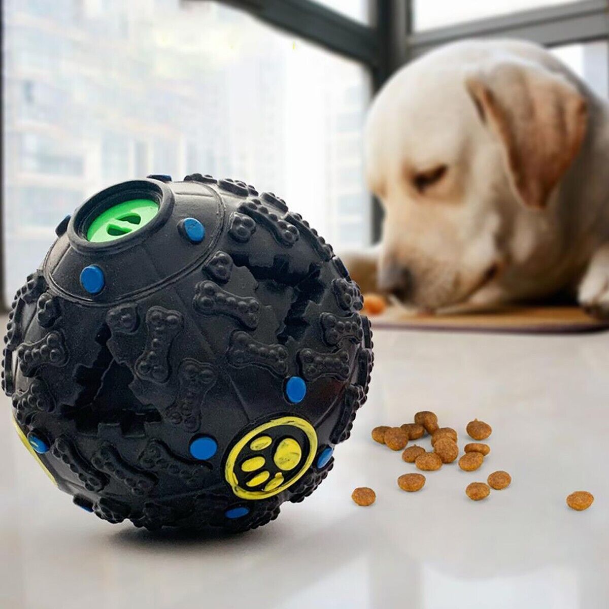 GIOCO PALLA SONORA Ø 8 CM PER CANE PORTA PREMIO SQUEAKER CROCCANTINI AUTOMATICO