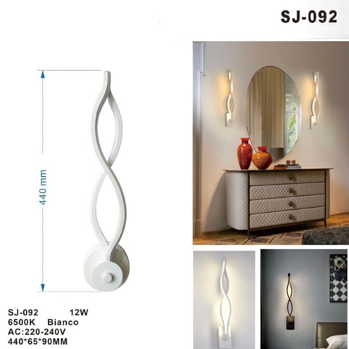 APPLIQUE LAMPADA PER INTERNO MODERNA DA PARETE MURO 12W LUCE FREDDA SJ-092