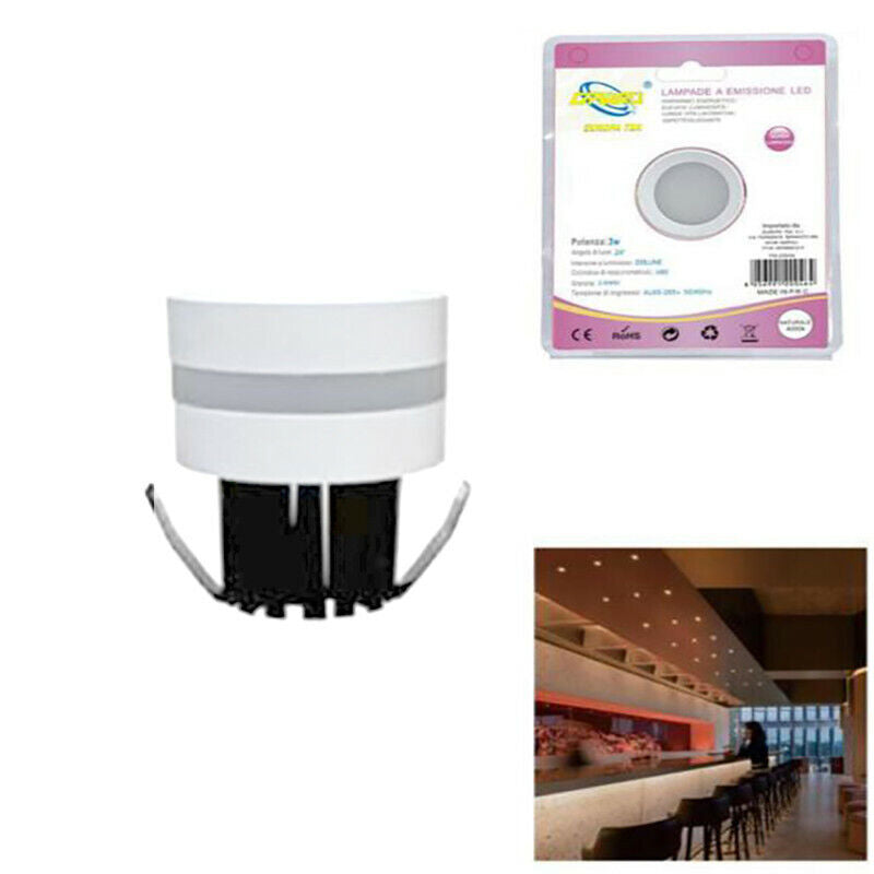 MINI FARETTO LED 3W SOFFITTO TONDO INCASSO MOLLA 4CM LED BIANCO CALDO 3000K