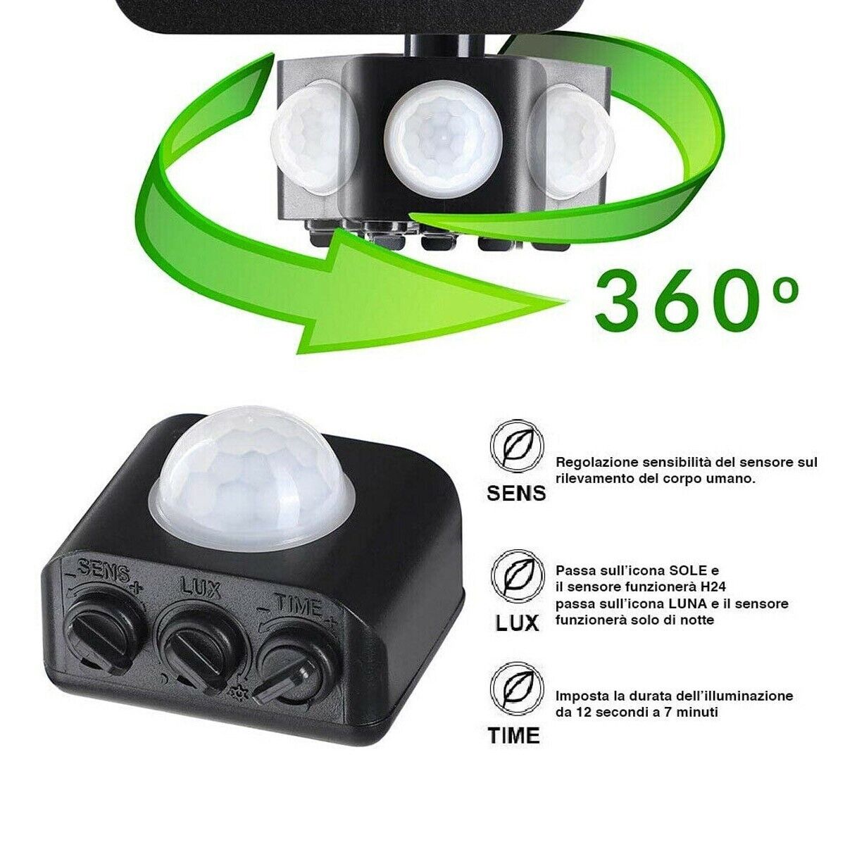 FARO LED FARETTO GIARDINO 30W LUCE FREDDA SENSORE MOVIMENTO CREPUSCOLARE