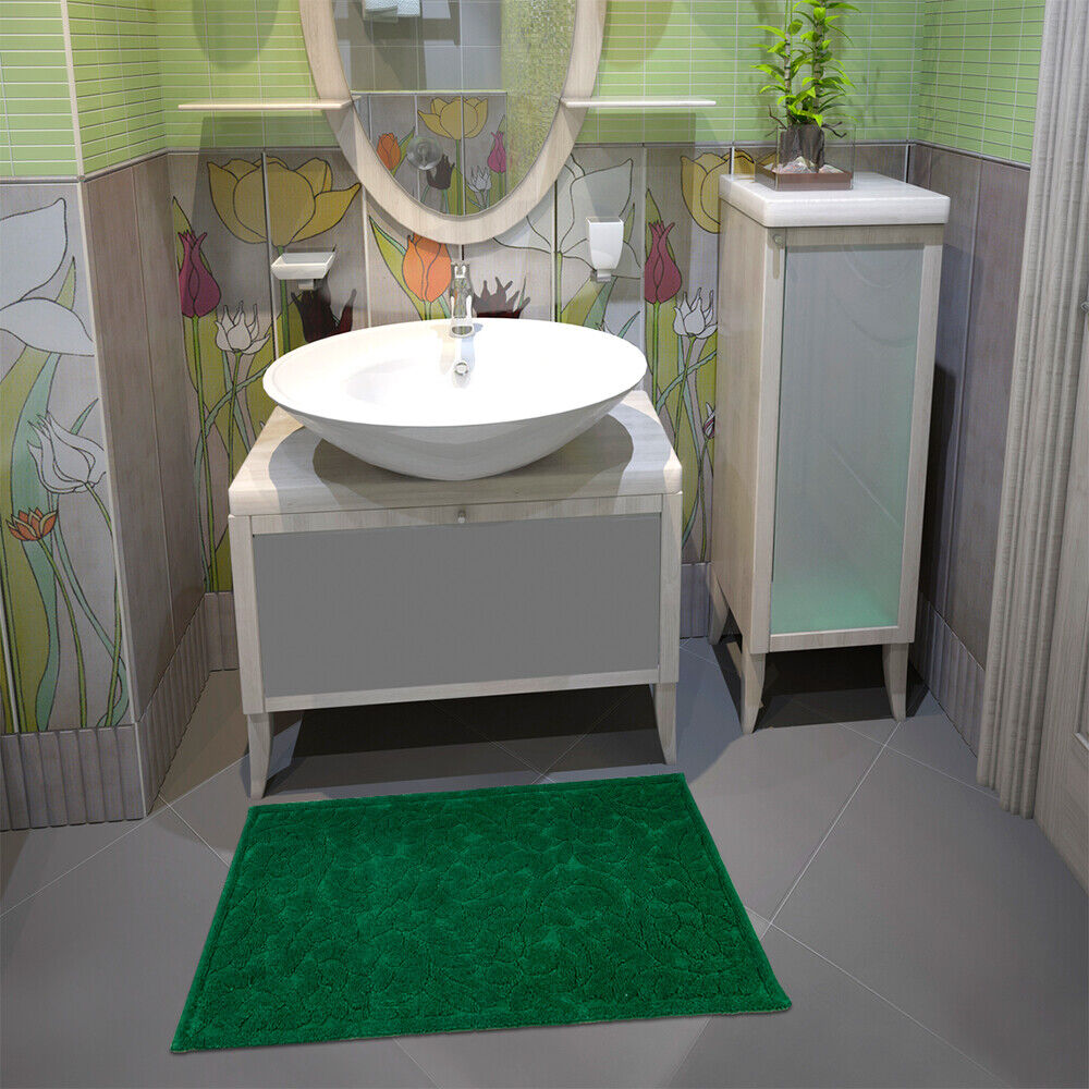 Tappeto Morbido Cotone 63x140 cm Scendiletto Bagno Camera Assorbente Antiscivolo Verde