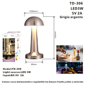 LAMPADA DA TAVOLO GRIGIO RICARICABILE USB EFFETTO TOUCH LUCE DECORATIVA 306