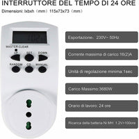 PRESA ELETTRICA 230 V TEMPORIZZATA CON TIMER SETTIMANALE E 24 ORE PROGRAMMABILE