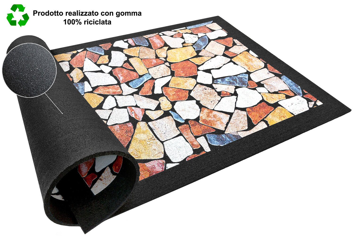 Zerbino Ingresso 40X70 cm Gomma Sostenibile Antiscivolo Pietre Mosaico Maioliche DIS_C