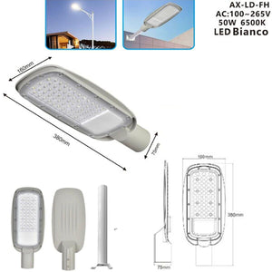 LAMPIONE STRADALE A LED CON PALO STAFFA ESTERNO FARO LED LUCE FREDDA 6500K 100W*