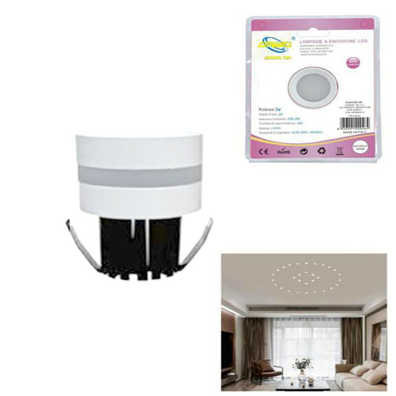 MINI FARETTO LED 3W SOFFITTO TONDO INCASSO MOLLA 4CM LED BIANCO FREDDO 6000K