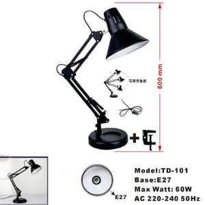 LAMPADA ESTETISTA SNODABILE ORIENTABILE E27 BASE SCRIVANIA TAVOLO NERA TD-101