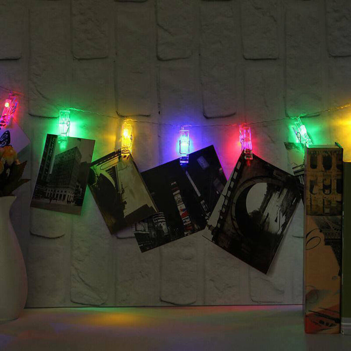 CATENA LUMINOSA 20 LED CON MOLLETTE GHIRLANDA STRINGA CLIP RGB APPENDERE FOTO