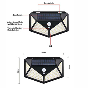 FARETTO 100 LED SMD DA ESTERNO PANNELLO SOLARE SENSORE DI MOVIMENTO TE-B0373