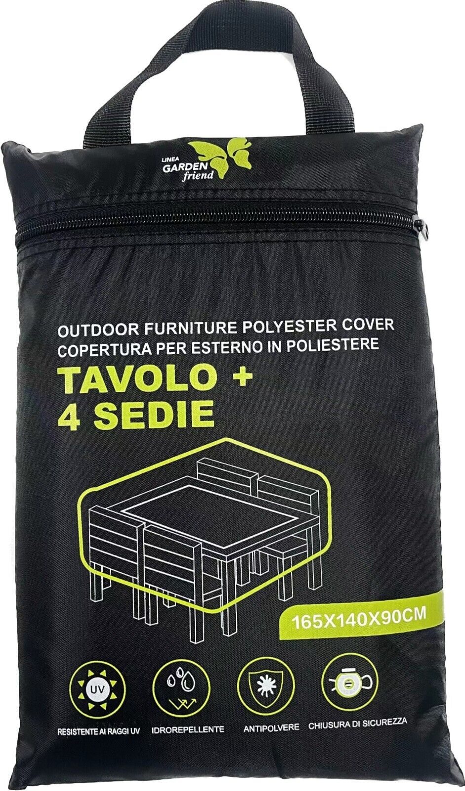 Copertura Protettiva Da Esterno 165X140X90Cm Per Tavolo E Quattro Sedie Resistente all'Acqua e Raggi UV col nero C2438103