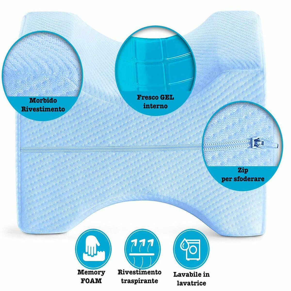 CUSCINO MEMORY FOAM GEL DIVISORIO GAMBE POSTURALE SCIATICA GRAVIDANZA GINOCCHIA