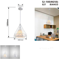 LAMPADARIO GABBIA IN METALLO INDUSTRIALE RETRO E27 PENDENTE VINTAGE BIANCO SJ100