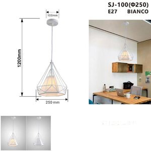 LAMPADARIO GABBIA IN METALLO INDUSTRIALE RETRO E27 PENDENTE VINTAGE BIANCO SJ100