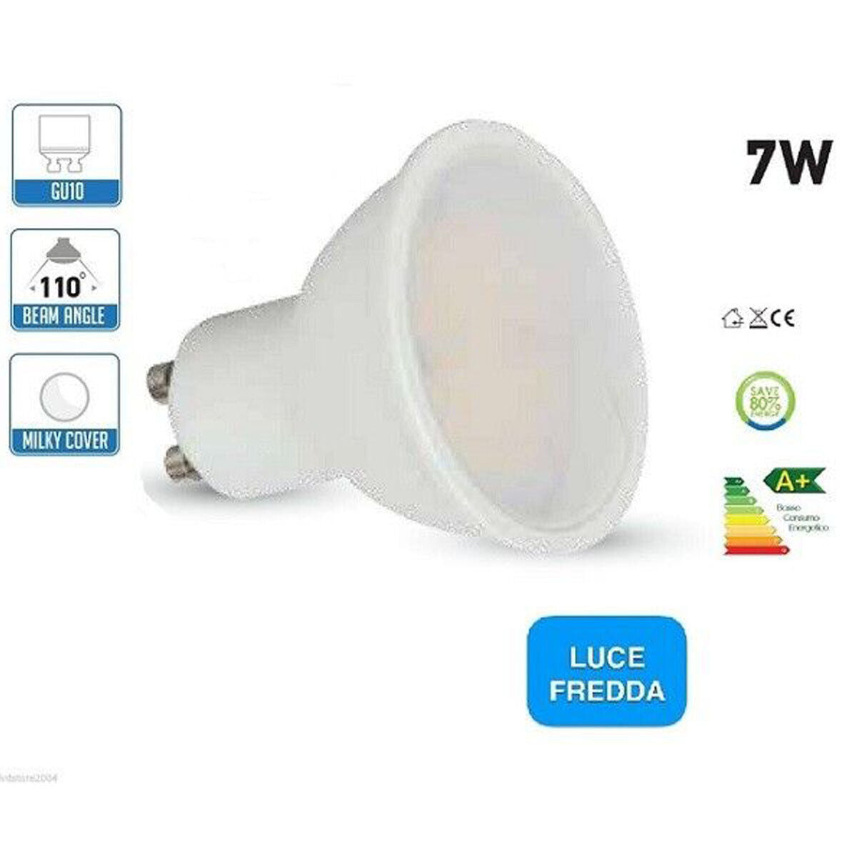 LAMPADA LAMPADINA LED FARETTO INCASSO GU10 7W 6000K LUCE BIANCA FREDDA