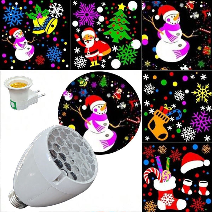 LAMPADA LAMPADINA LED RGB ROTANTE EFFETTO LUCI MULTICOLOR E27 BABBO NATALE RENNE