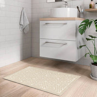 Tappeto Bagno Greca 65x150 cm Scendiletto Morbido Puro Cotone Assorbente Antiscivolo Beige