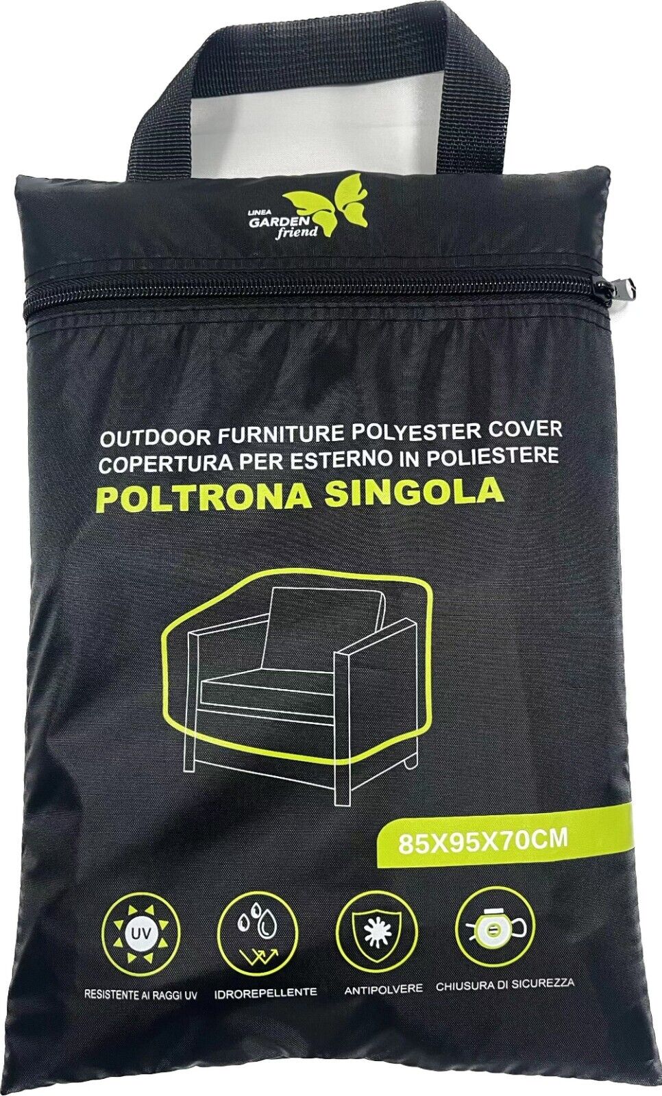 Copertura Protettiva Da Esterno 85X95X70Cm Per Sedia Singola Resistente all'Acqua e Raggi UV colore nero C2438101