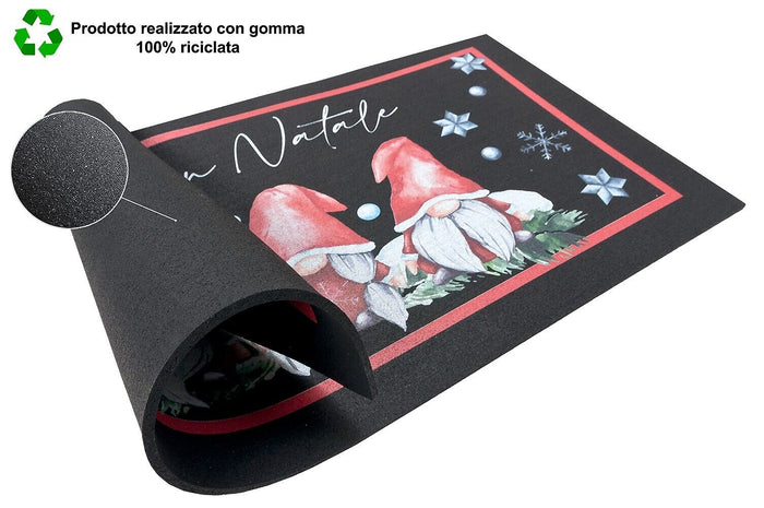 Zerbino Natalizio Gomma Sostenibile 40x70 Cm Asciugapassi Natale Ingresso Antiscivolo Dis.A