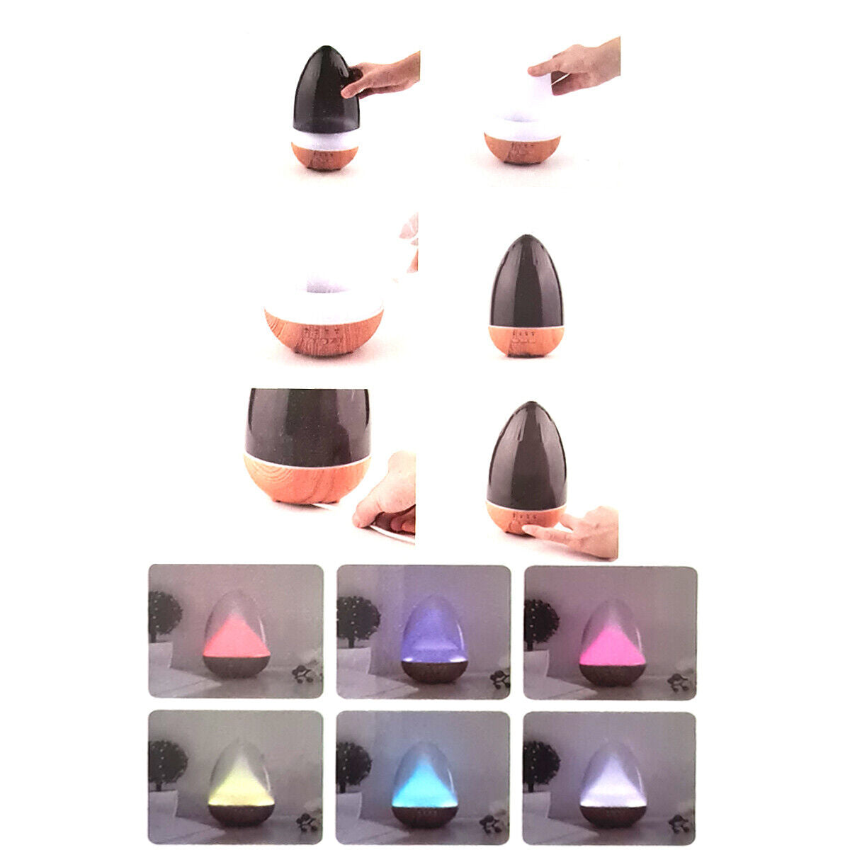 MINI DIFFUSORE AROMI LED COLORI LEGNO AROMATERAPIA UMIDIFICATORE USB CASA 120ML