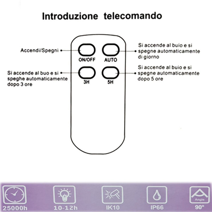 FARO LED FARETTO ALTA LUMINOSITA' PANNELLO SOLARE CREPUSCOLARE TELECOMANDO 200W