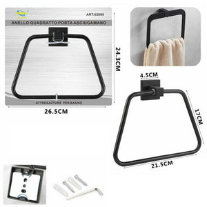 PORTA ASCIUGAMANI BAGNO PARETE SALVIETTE NERO SUPPORTO ARREDO BAGNO 02098