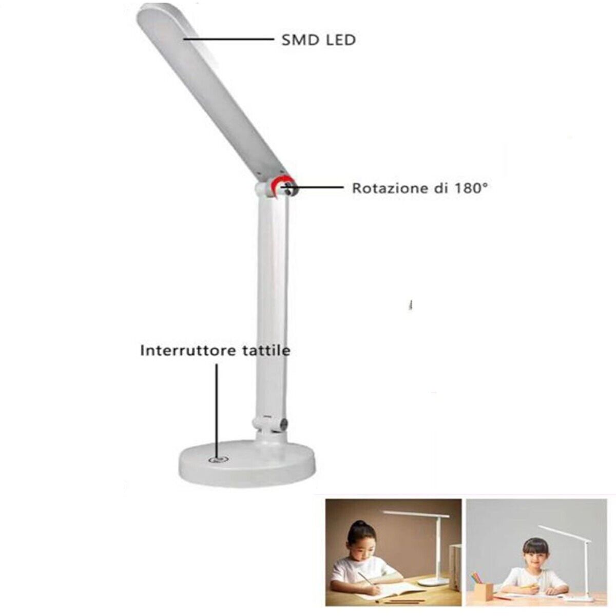 LAMPADA TOUCH RICARICABILE PIEGHEVOLE 180° LUCE LED SCRIVANIA E TAVOLO TE-B0497