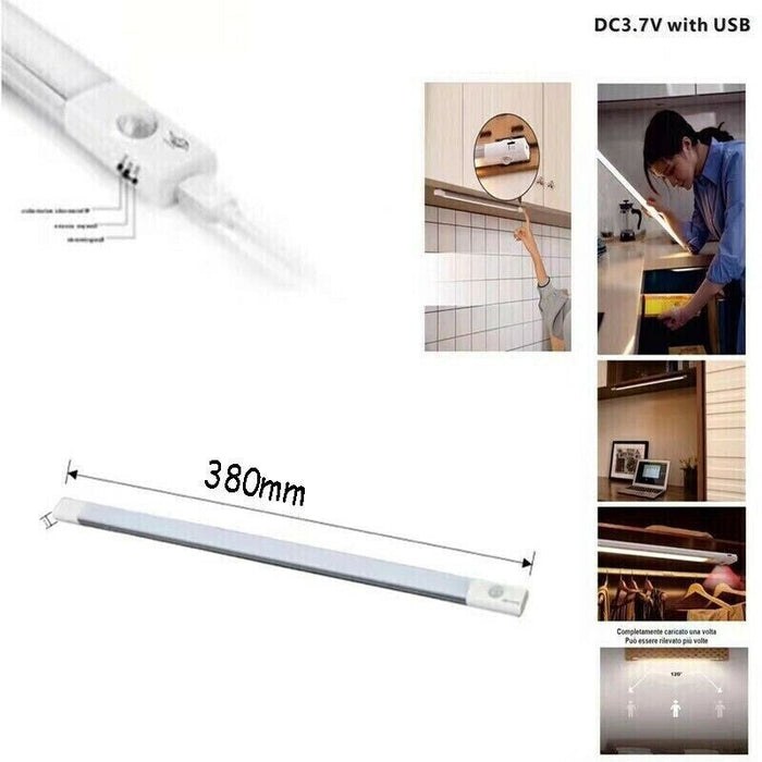 BARRA LED CUCINA LUCE CALDA SENSORE MOVIMENTO SOTTO PENSILE RICARICABILE 38CM