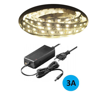 KIT STRISCIA LED 5050 FLESSIBILE 5M ADESIVA ALIMENTATORE 3A BIANCO NATURALE IP65