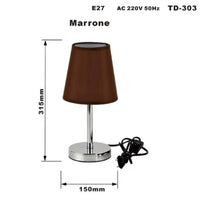 LAMPADA DA TAVOLO LUME COMODINO ABATJOUR ACCIAIO CROMATO TESSUTO MARRONE TD-303