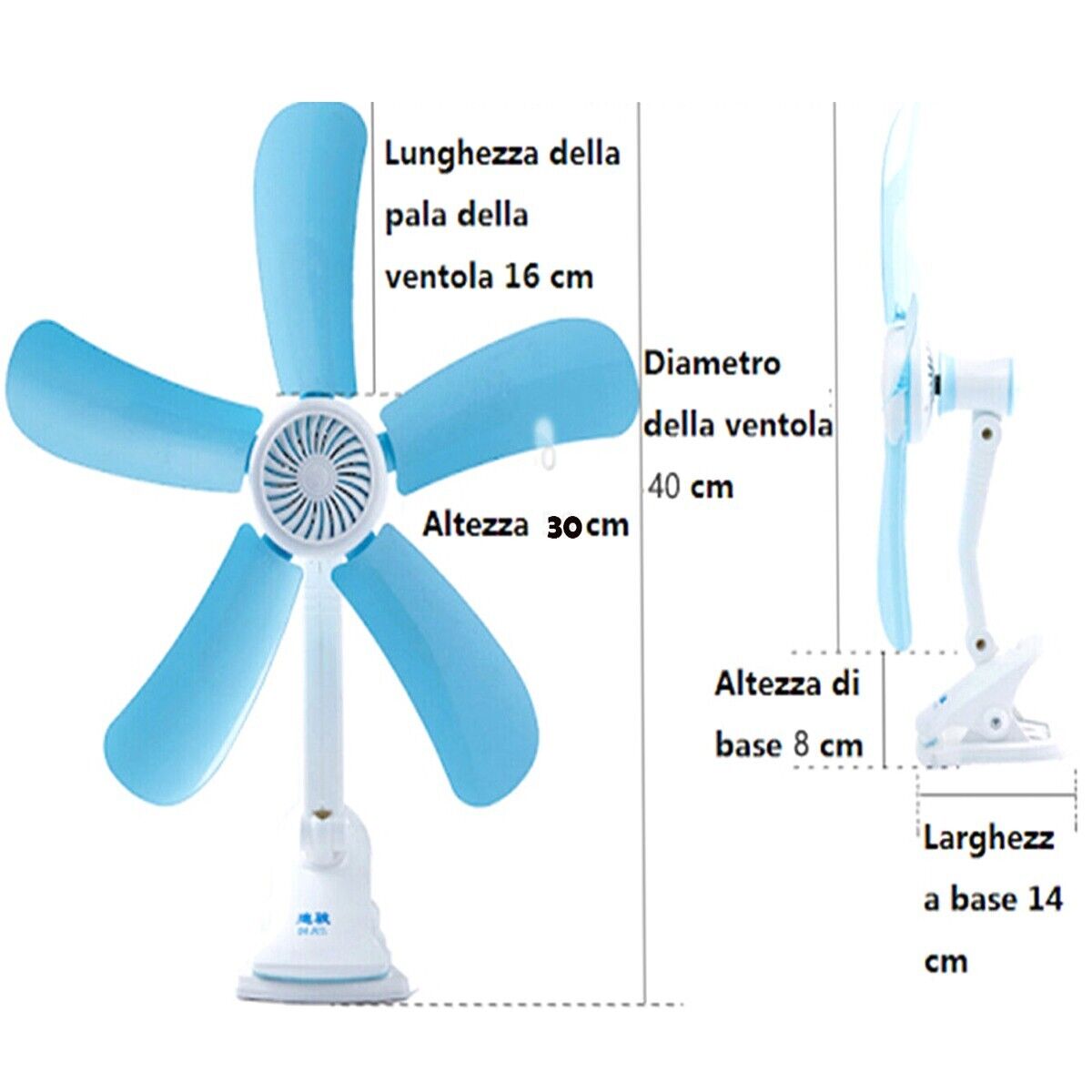 VENTILATORE A PINZA CON DOPPIO SNODO 5 PALE SCRIVANIA TAVOLO CASA UFFICIO SPINA