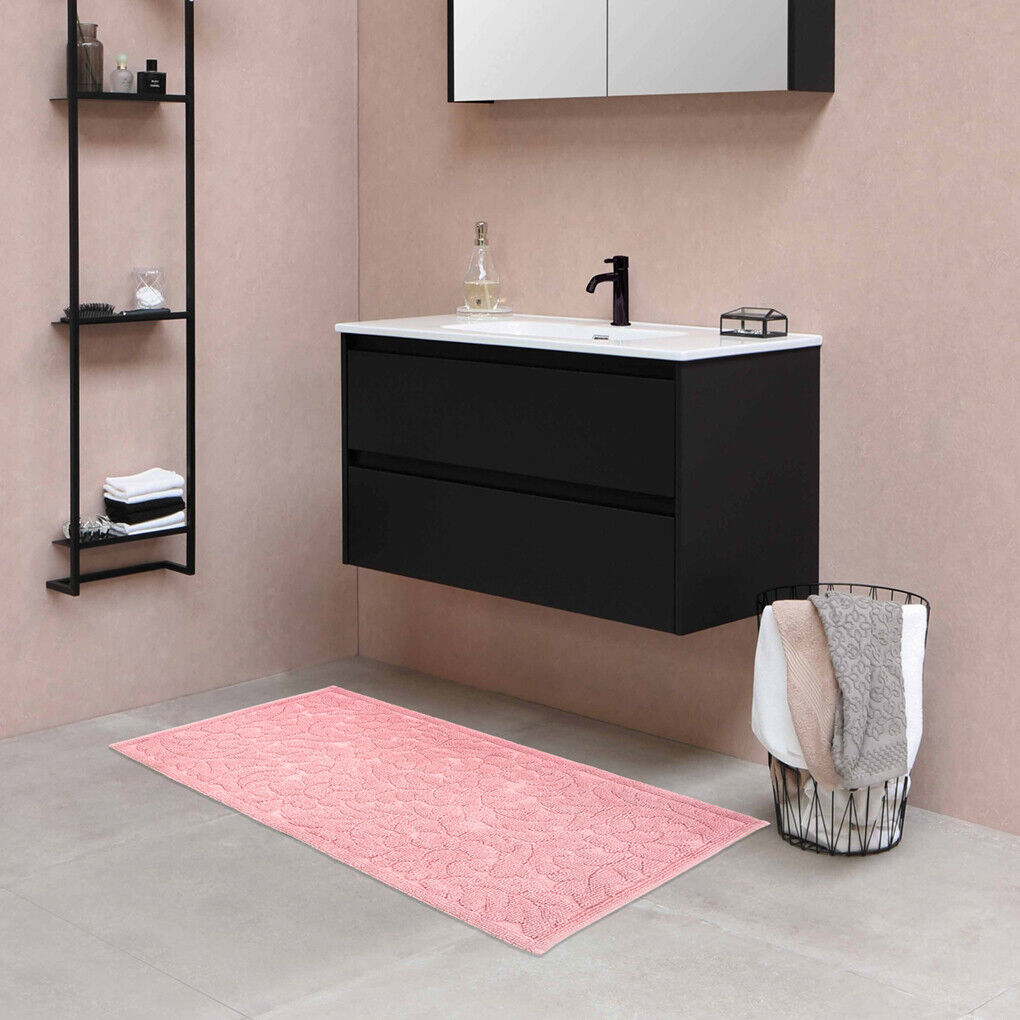 Tappeto Morbido Cotone 63x140 cm Scendiletto Bagno Camera Assorbente Antiscivolo Rosa