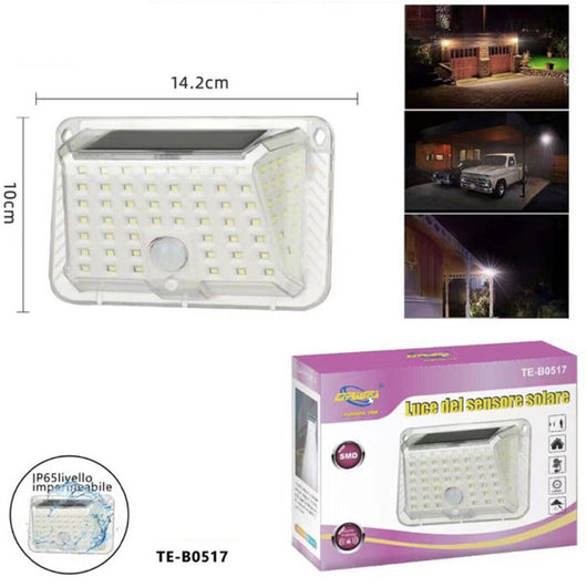 FARO LUCE FARETTO ESTERNO ENERGIA SOLARE 90 LED SMD SENSORE MOVIMENTO TE-B0517