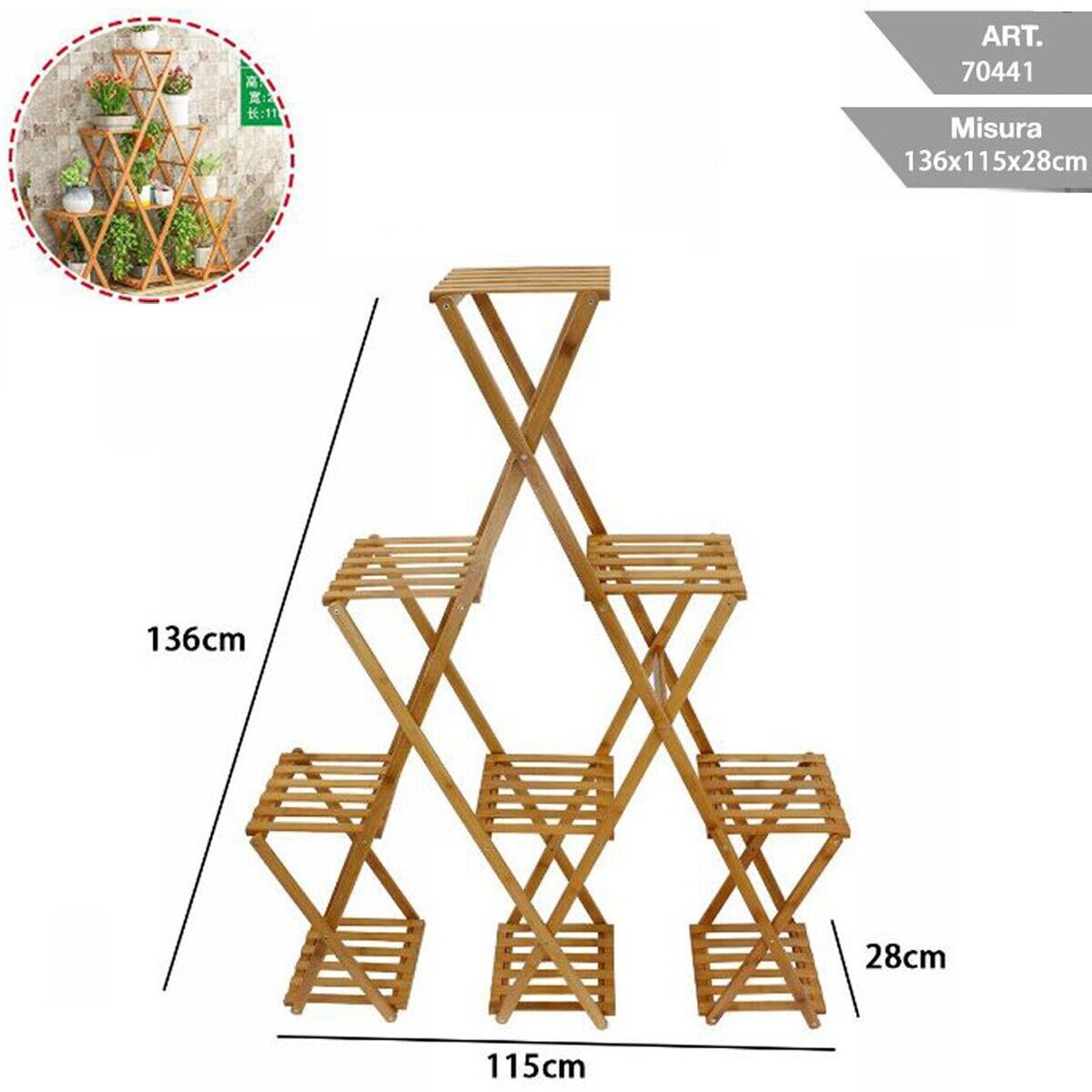 SCAFFALE PORTAFIORI PORTA PIANTE BAMBÙ 6 RIPIANI PORTAVASI FIORI SALOTTO 70441