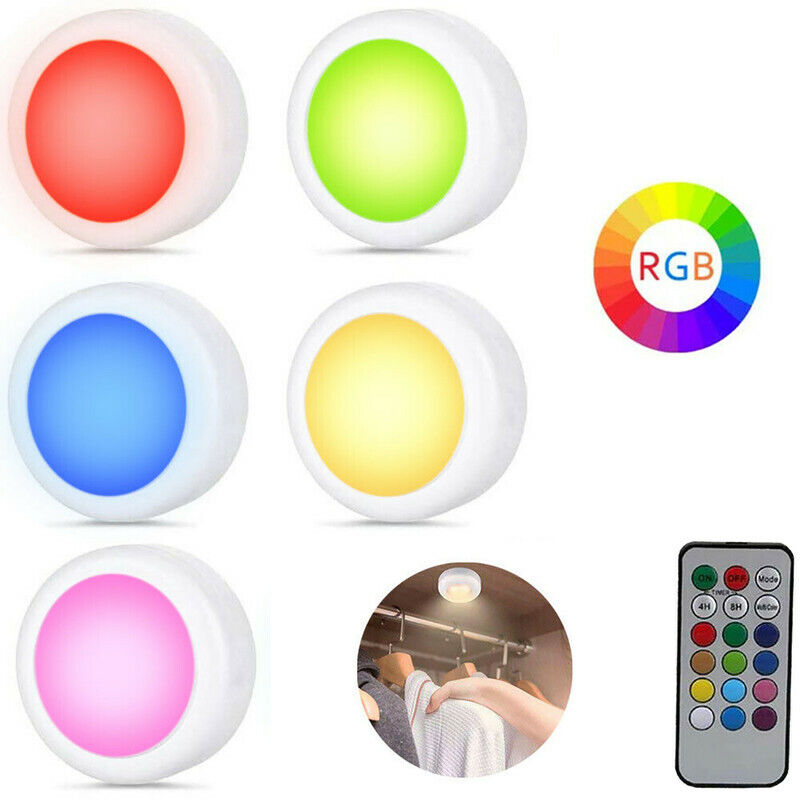 SET 5 FARETTI LED RGB ADESIVI FARETTO DECORATIVO MULTICOLORE TELECOMANDO TEB0314