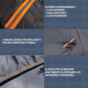 Lupex Shop - Telo copriauto felpato 250g impermeabile 6 rifrangenti con zip - Tg.  M: 430X165X117CM