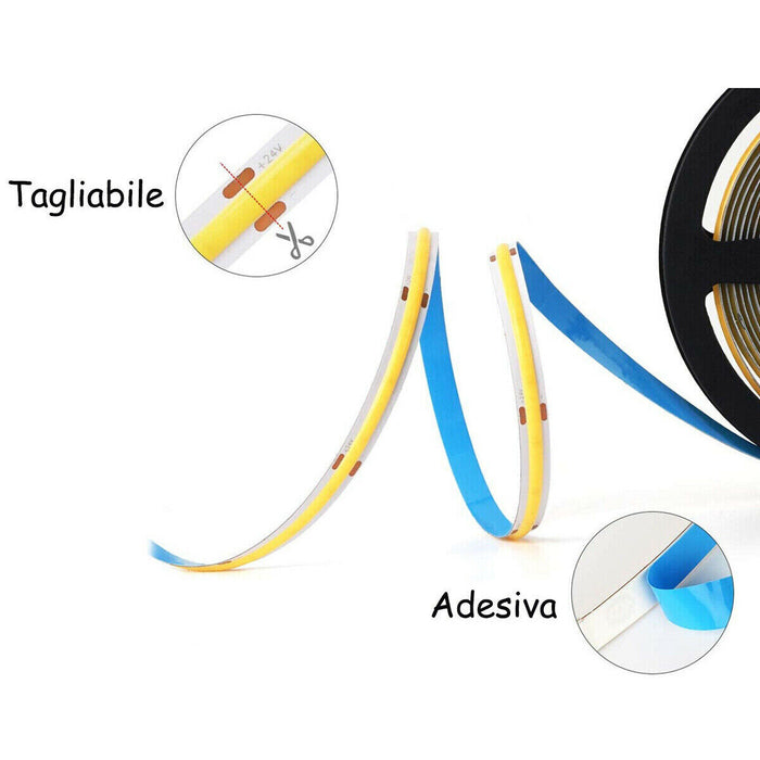 STRISCIA COB LED ADESIVA 5M LUCE VERDE 40W TAGLIABILE FLESSIBILE COB320 12V