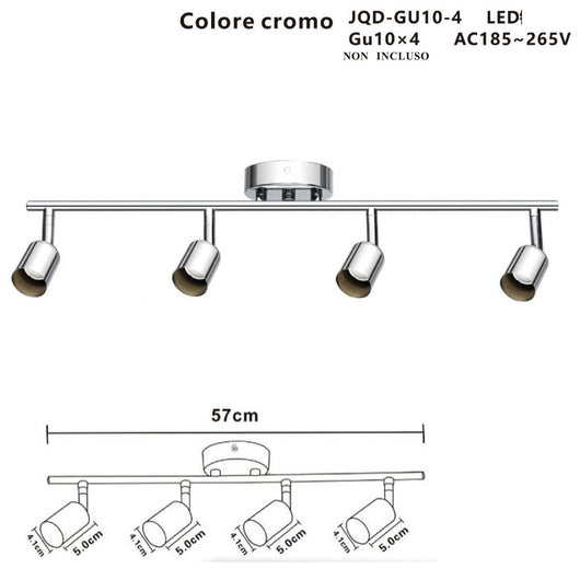 APPLIQUE 4 FARETTI SOFFITTO SOSPENSIONE PLAFFONIERA ORIENTABILI GU10 LED CROMATO