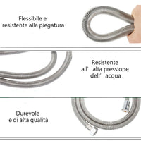 TUBO FLESSIBILE SOFFIONE DOCCINO DOCCIA VASCA BAGNO 2.5M ACCIAIO CROMATO 01985