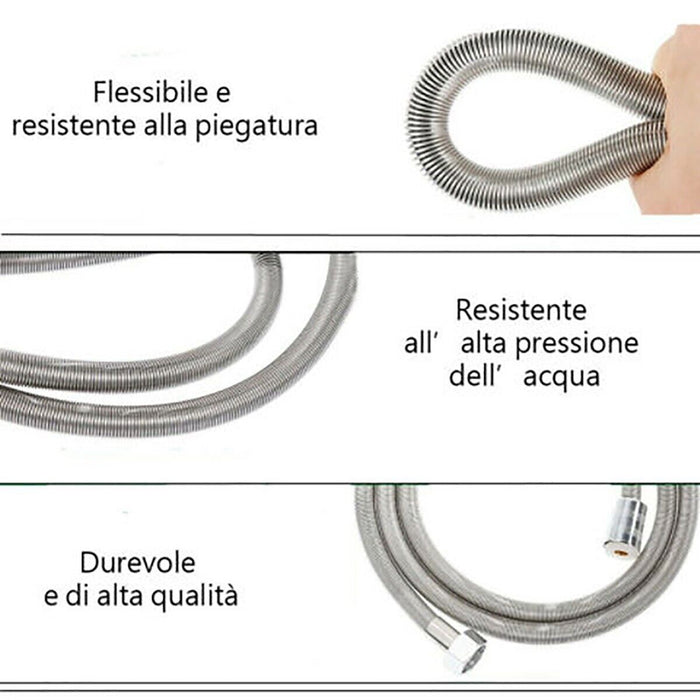 TUBO FLESSIBILE SOFFIONE DOCCINO DOCCIA VASCA BAGNO 2 MT ACCIAIO CROMATO 1984