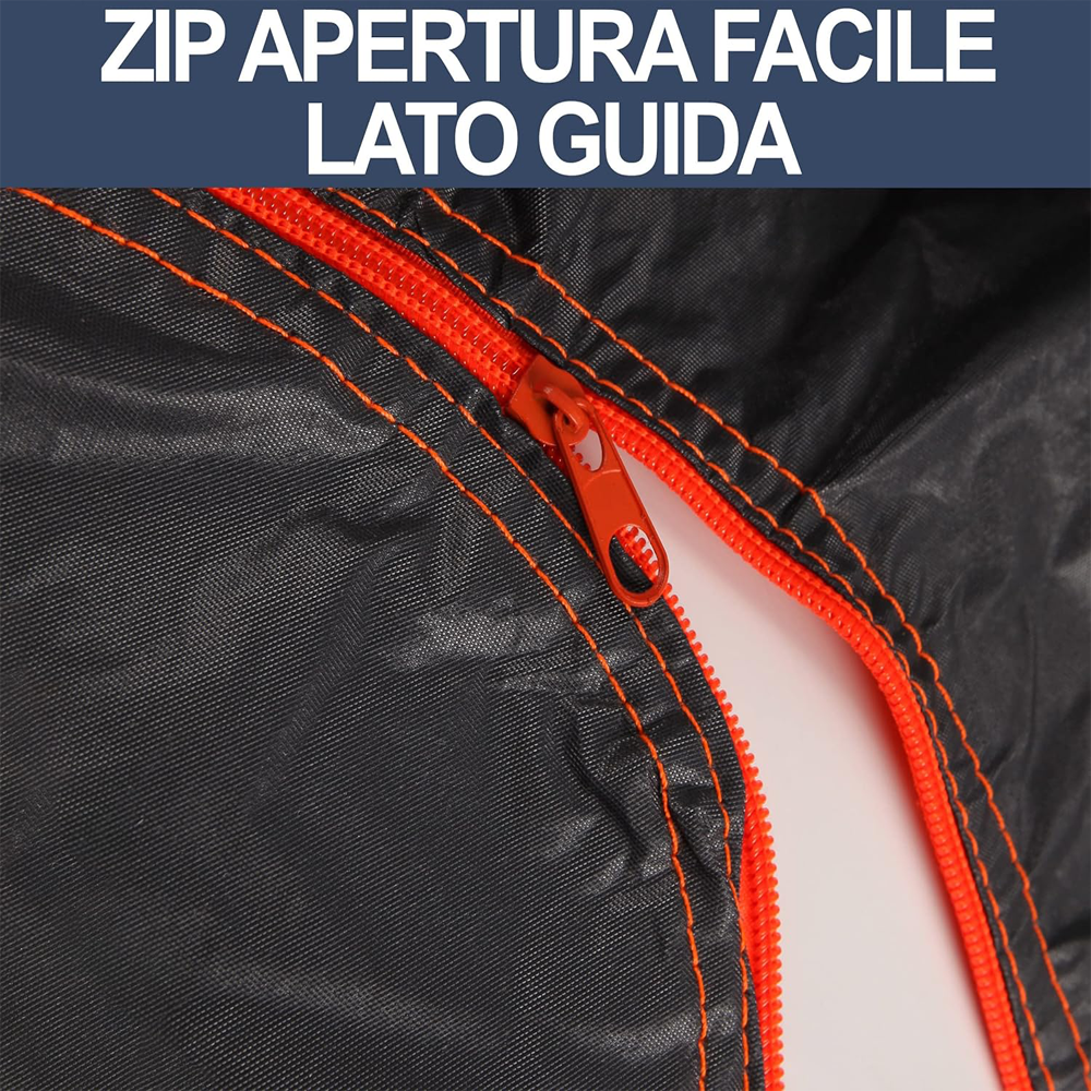 Lupex Shop - Telo copriauto felpato 250g impermeabile 6 rifrangenti con zip - Tg.  XS: 370X160X117CM